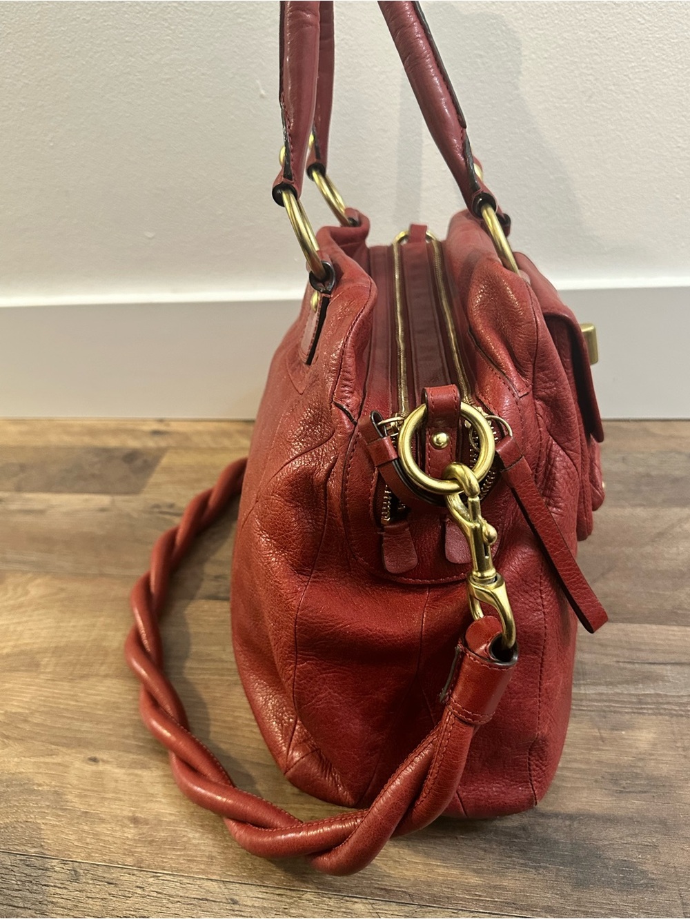 Coach Kira 13930 Red Leather Satchel Shoulder Bag w/ Detachable Braided Strap - Picture 14 of 16